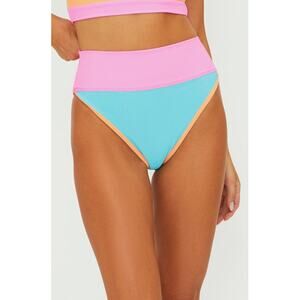 BEACH RIOT Women's Emmy High Waist Bikini Bottom Small Blue Pink Crush NWOT